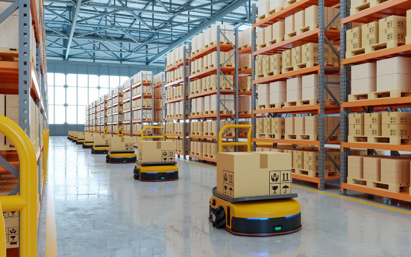 A smart warehouse is a modern storage facility designed to store raw materials and manufactured goods.