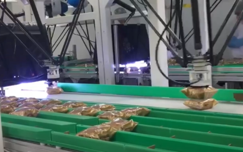 Delta robot picked up the product into the tray correctly